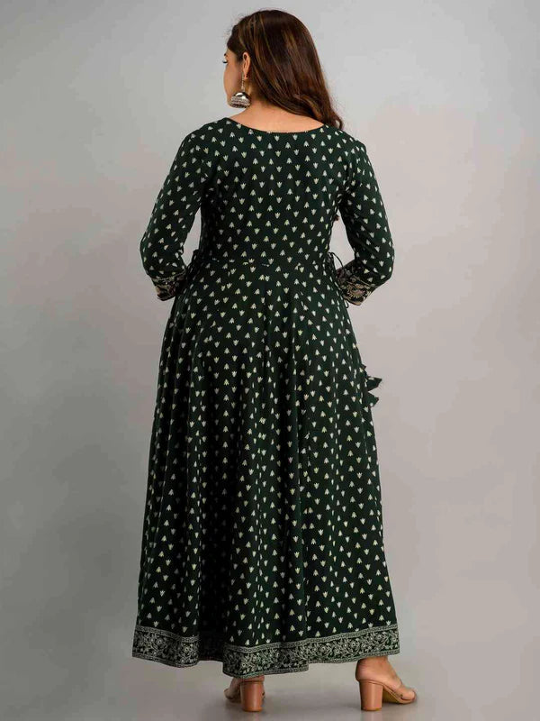 PRINTED FLARED ROUND NECK 3/4 SLEEVE ANKLE LENGTH VISCOSE RAYON KURTA