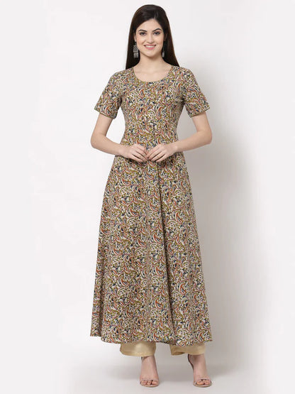 COTTON PRINTED FLARED LONG DRESS