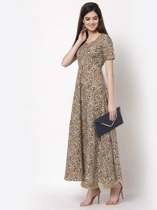 COTTON PRINTED FLARED LONG DRESS