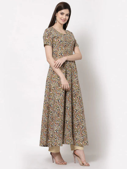 COTTON PRINTED FLARED LONG DRESS