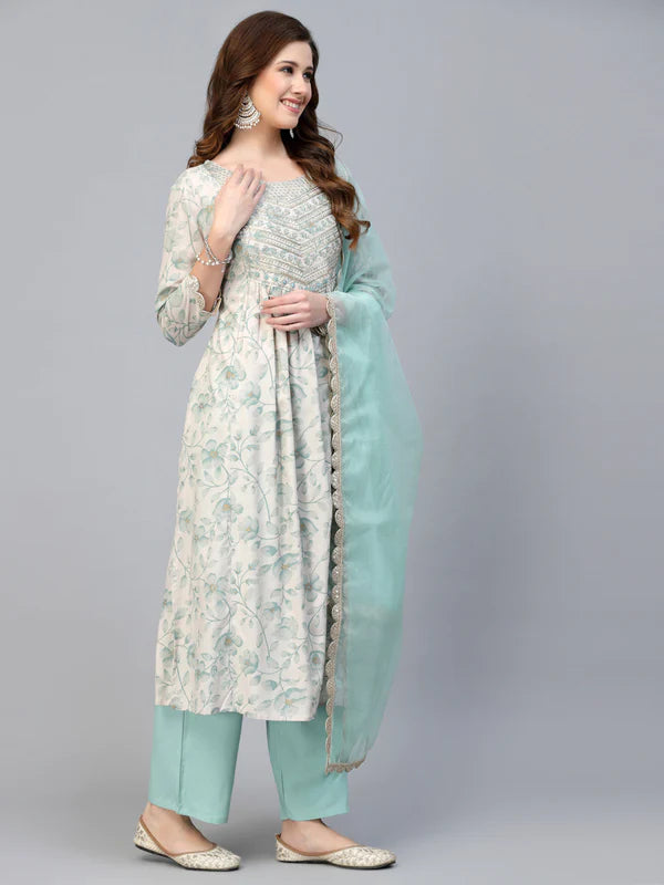 RAYON PRINTED ANARKALI KURTA WITH PANTS & DUPATTA