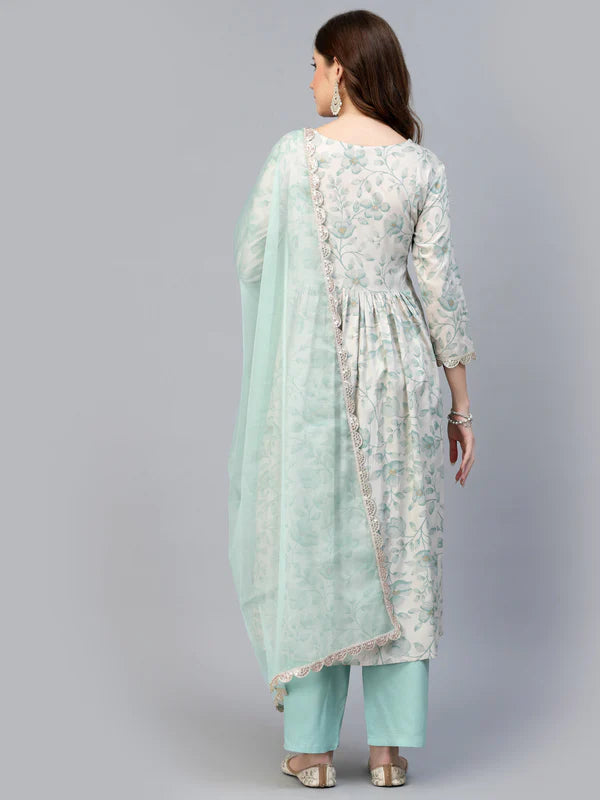 RAYON PRINTED ANARKALI KURTA WITH PANTS & DUPATTA