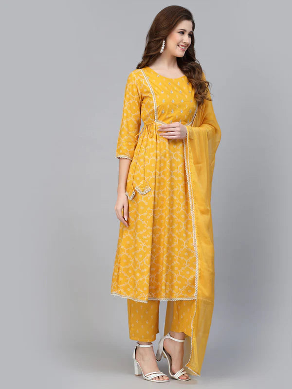 RAYON PRINTED ANARKALI KURTA WITH PANTS & DUPATTA