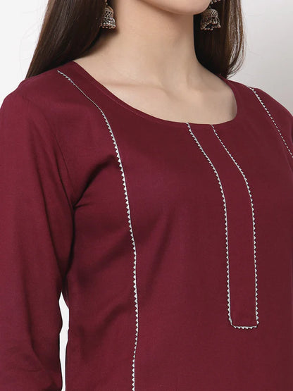 RAYON SOLID STRAIGHT KURTA PALAZZO SET (WINE)