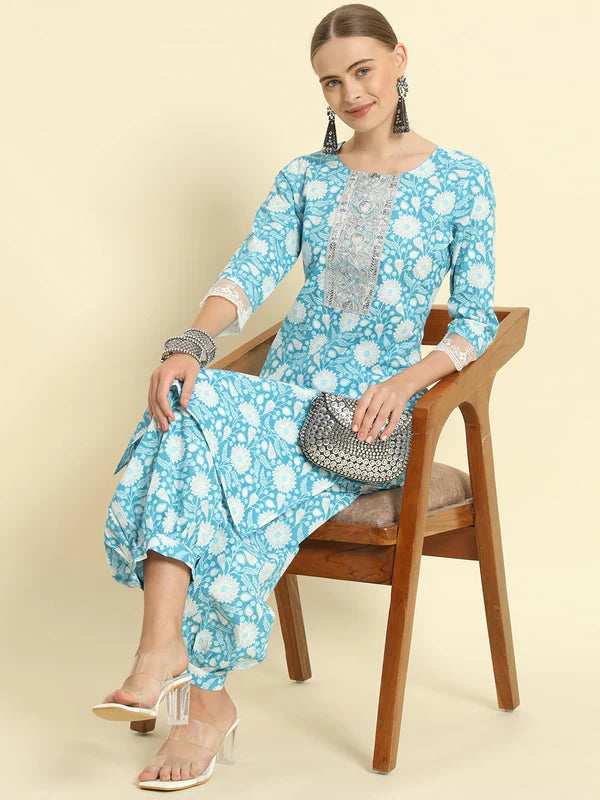 COTTON PRINTED STRAIGHT KURTA SET