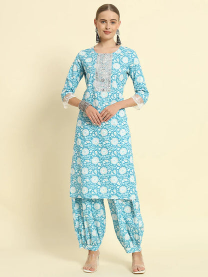 COTTON PRINTED STRAIGHT KURTA SET