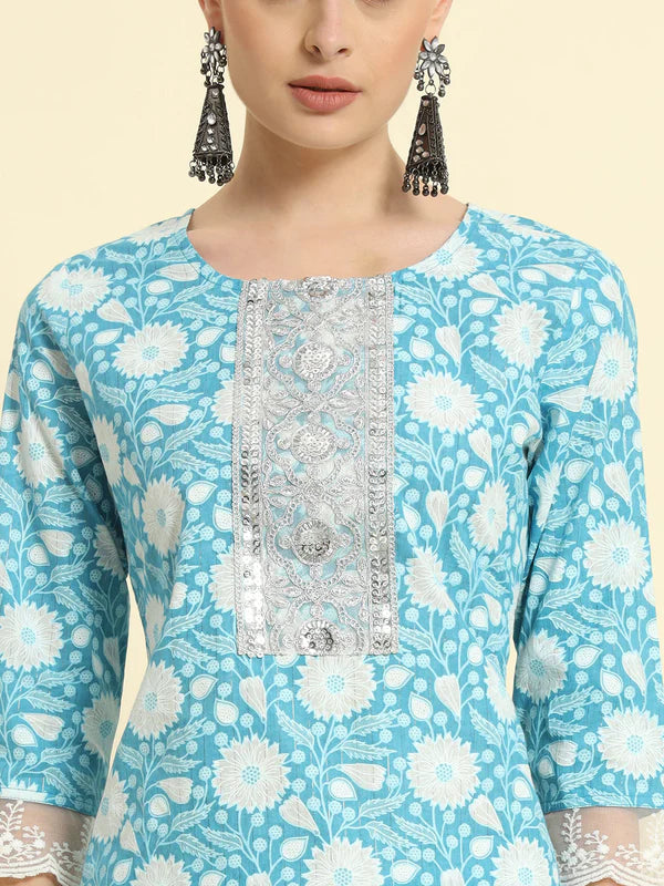 COTTON PRINTED STRAIGHT KURTA SET