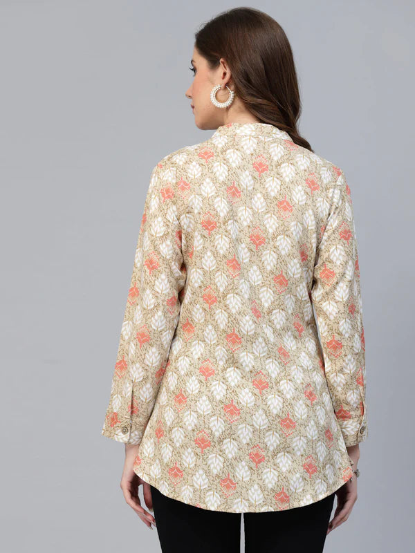 BEIGE RAYON PRINTED SHIRT