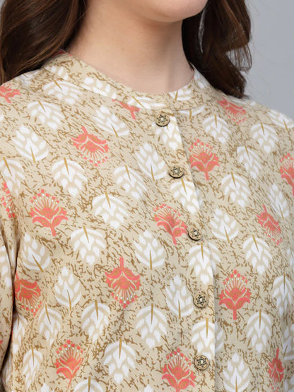 BEIGE RAYON PRINTED SHIRT