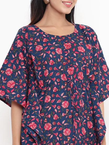 FLORAL PRINT COTTON BLEND KAFTAN