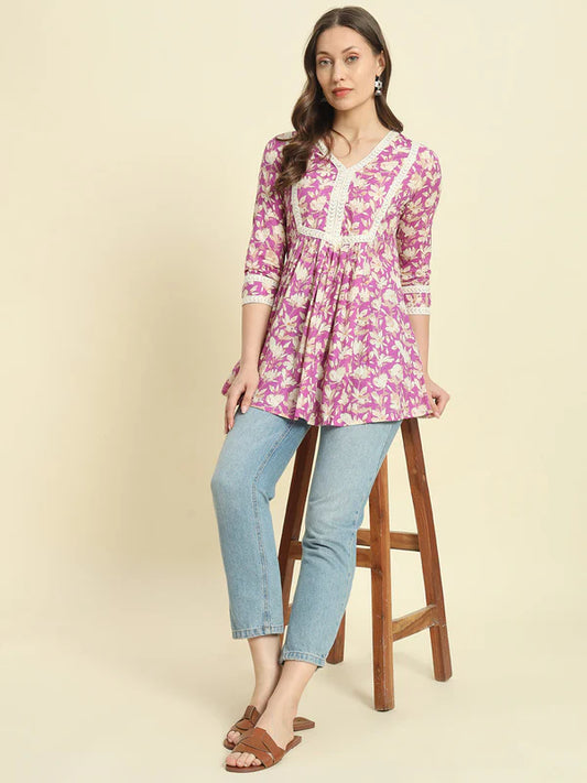 COTTON EMBROIDERY FLARED TOP