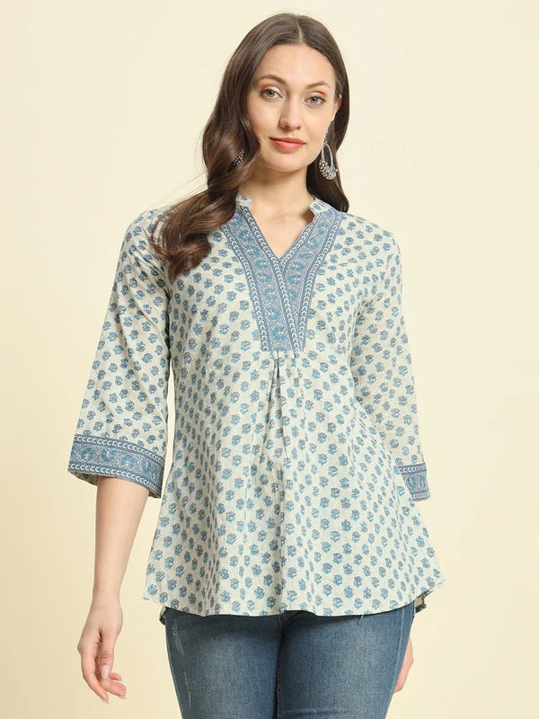 COTTON PRINTED FLARED TOP