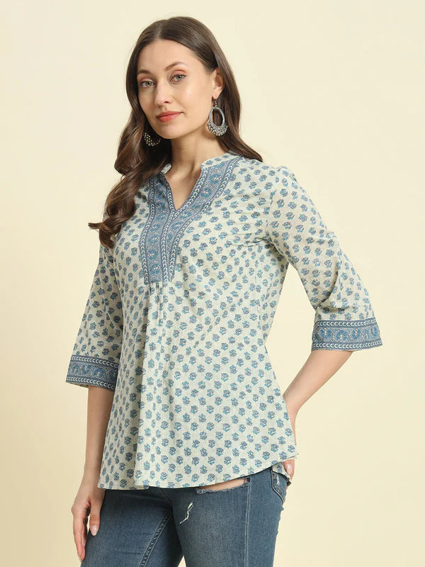 COTTON PRINTED FLARED TOP