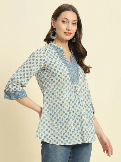 COTTON PRINTED FLARED TOP