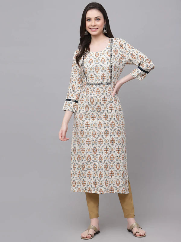 RAYON EMBROIDERED STRAIGHT KURTA (CREAM)