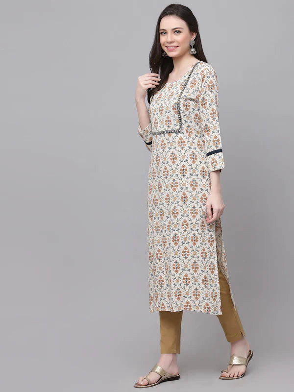 RAYON EMBROIDERED STRAIGHT KURTA (CREAM)