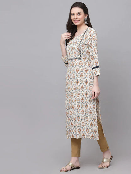 RAYON EMBROIDERED STRAIGHT KURTA (CREAM)