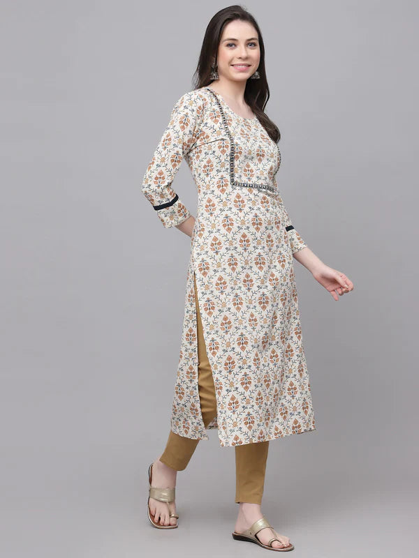 RAYON EMBROIDERED STRAIGHT KURTA (CREAM)