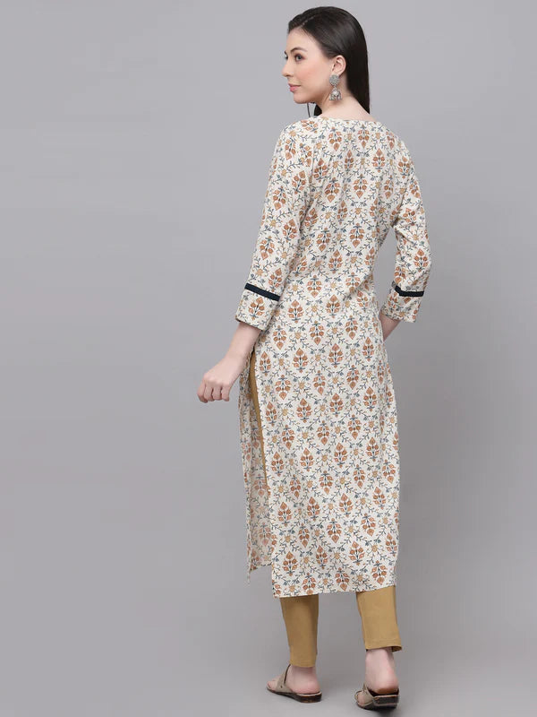 RAYON EMBROIDERED STRAIGHT KURTA (CREAM)