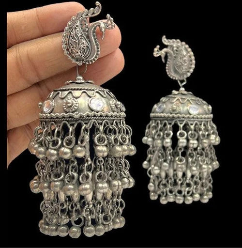 Oxidised Plated Jhumki Earrings