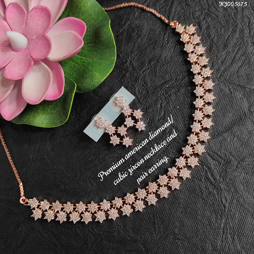 Rose Gold Plated AD Stone Choker Necklace Set