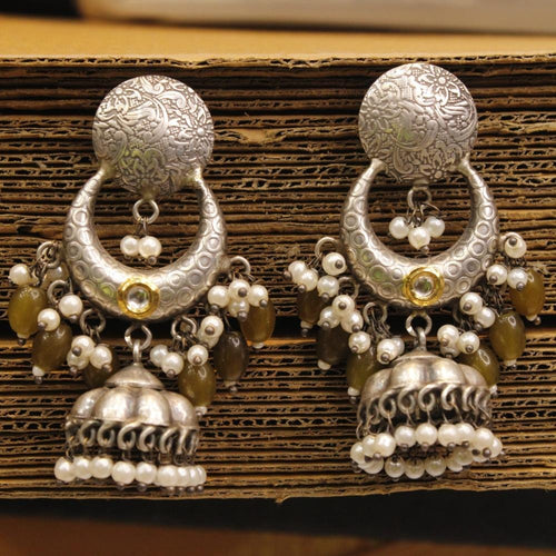 Oxidised Plated Jhumki Earrings