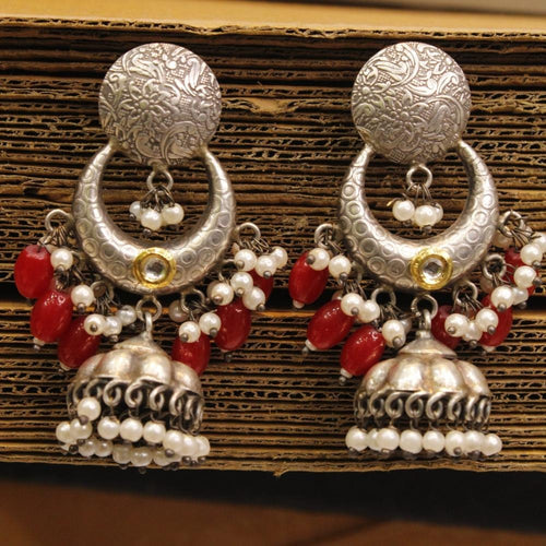 Oxidised Plated Jhumki Earrings