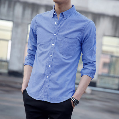 Spring New Striped Long-Sleeved Korean Fashion Casual Mens Shirt