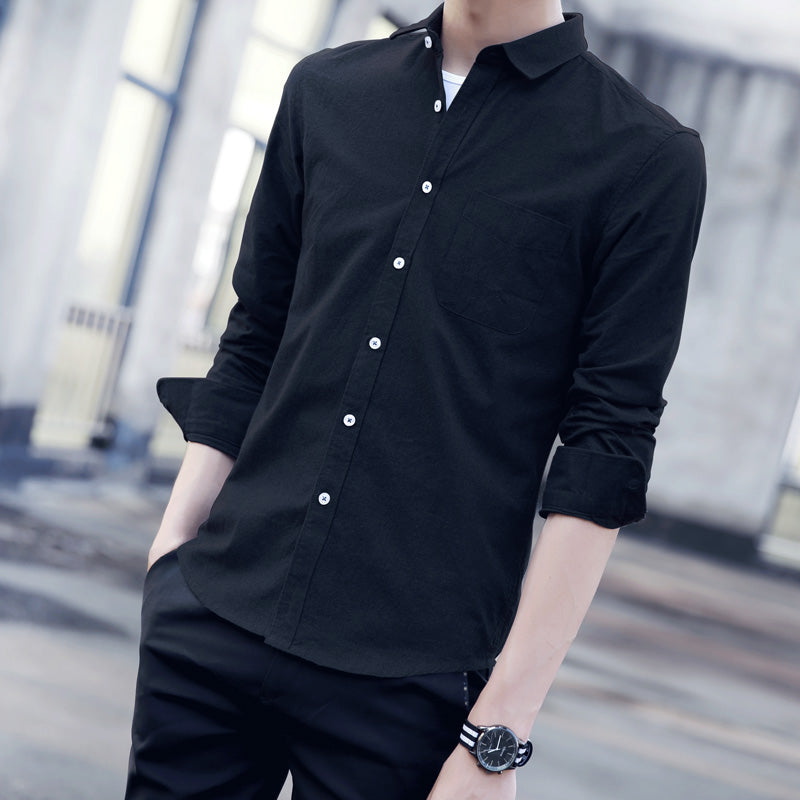 Spring New Striped Long-Sleeved Korean Fashion Casual Mens Shirt