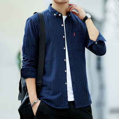 Spring New Striped Long-Sleeved Korean Fashion Casual Mens Shirt