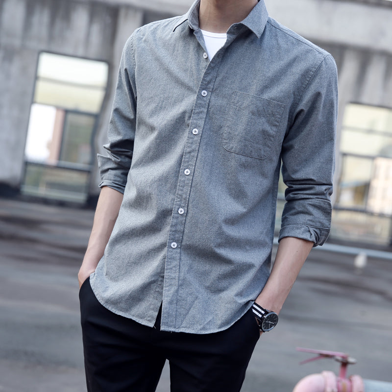 Spring New Striped Long-Sleeved Korean Fashion Casual Mens Shirt