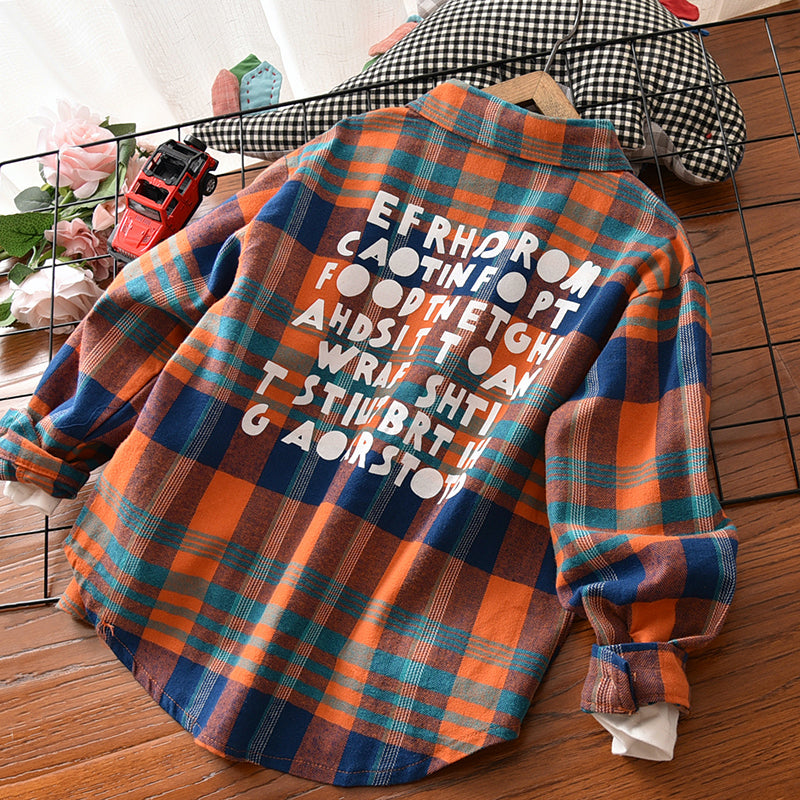 Check Lapel Long Sleeve Top Cotton Printed Children's Bottoming Shirt