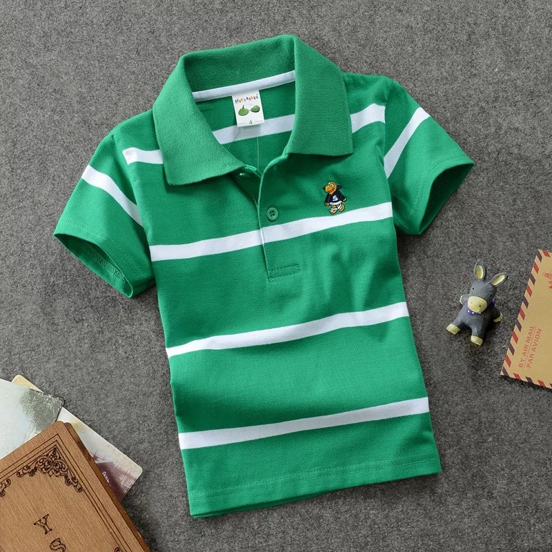 CUHK Children's T-shirt Cotton Striped Lapel Polo Shirt