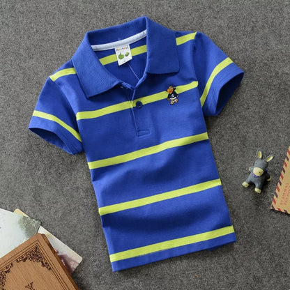 CUHK Children's T-shirt Cotton Striped Lapel Polo Shirt