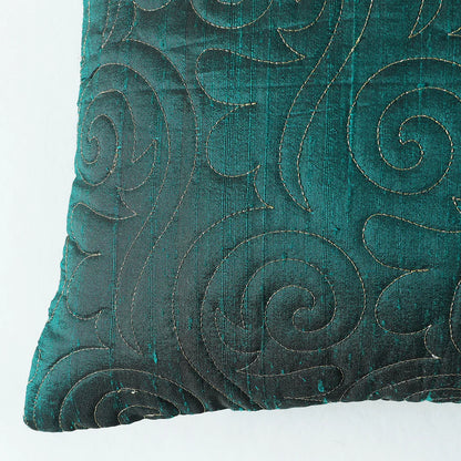 Green Poly Dupain Quilting Cushion Cover Set Of 2