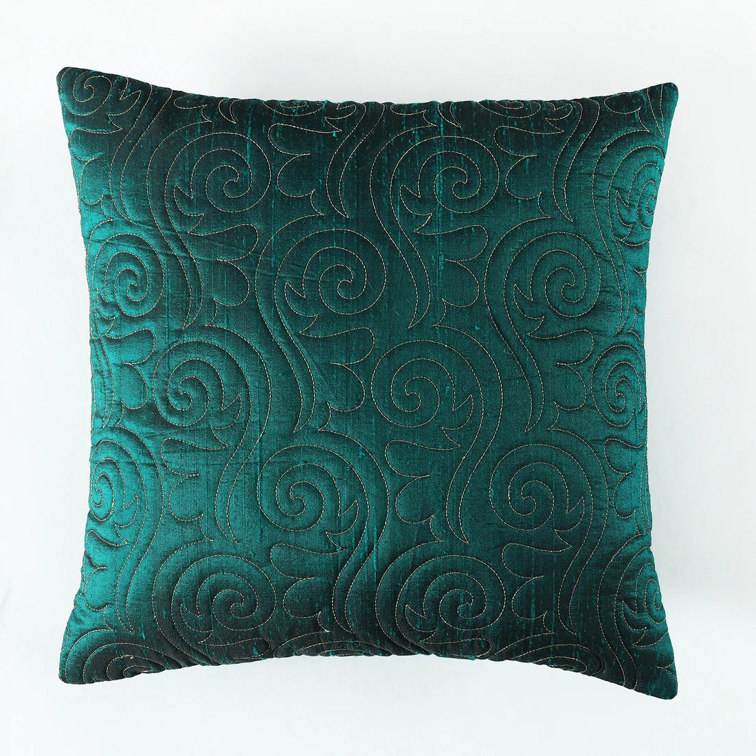 Green Poly Dupain Quilting Cushion Cover Set Of 2