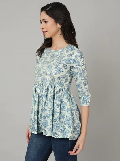 FLORAL FIT EMBROIDERED FLARED TOP