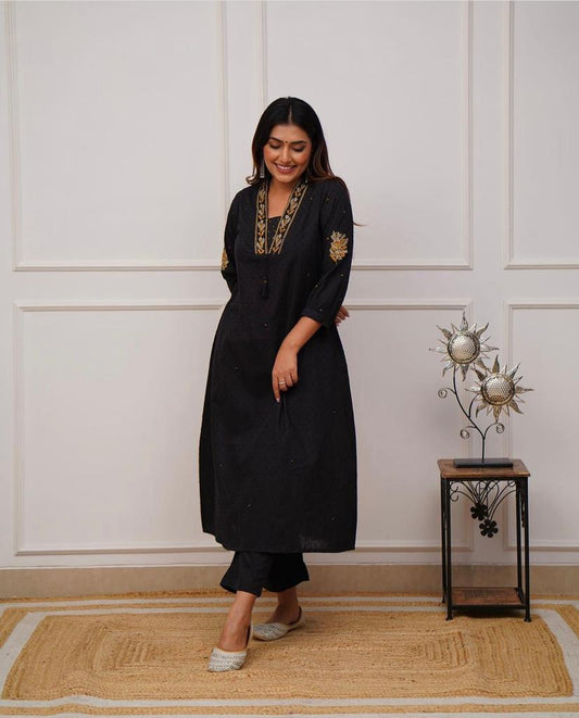 BLACK STRAIGHT KURTI PANT SET