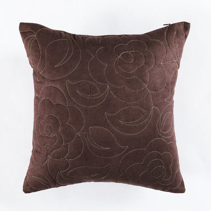 Coffee Brown Poly Suede Floral Quilting Cushion Cover Set Of 2