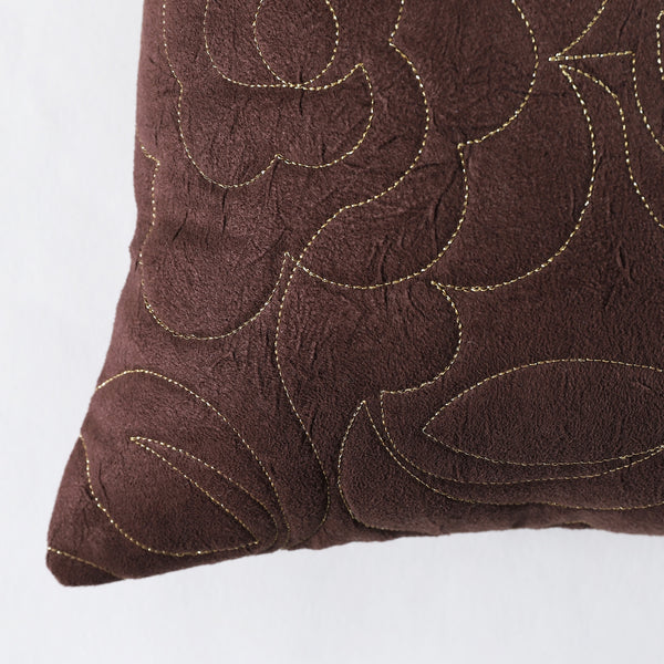 Coffee Brown Poly Suede Floral Quilting Cushion Cover Set Of 2