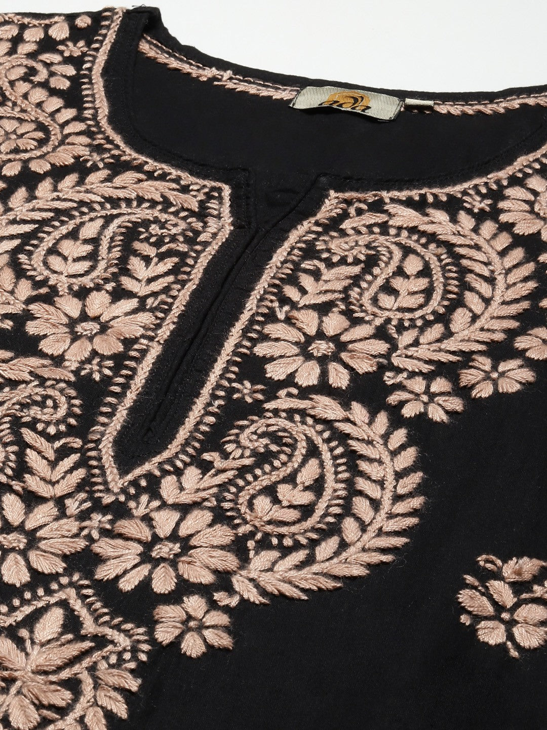 Hand Embroidered Black Cotton Lucknow Chikankari Straight Kurta