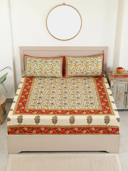 Red Cotton Floral Printed Bedsheets For Double Bed Queen Size