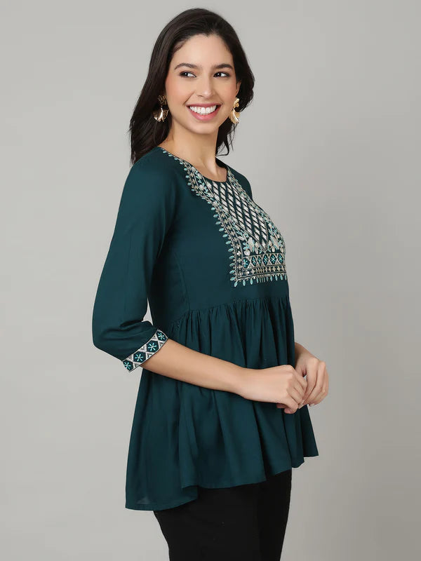 EMBROIDERED ROUND NECK PURE COTTON TOP