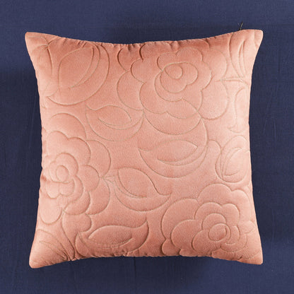 Brown Poly Suede Floral Quilting Cushion Cover Set Of 2