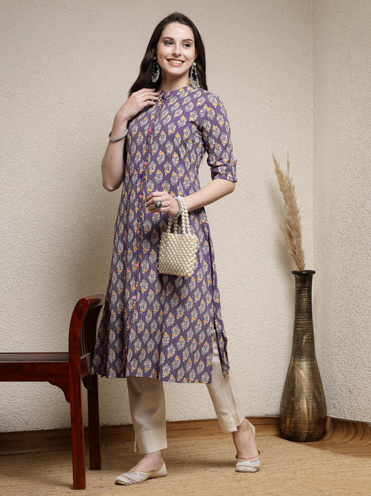 FLORAL PRINTED RAYON A-LINE KURTA