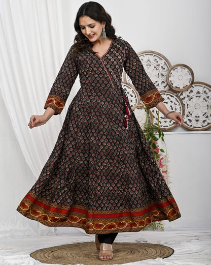 Azrak Print With Angrakha Anarkali