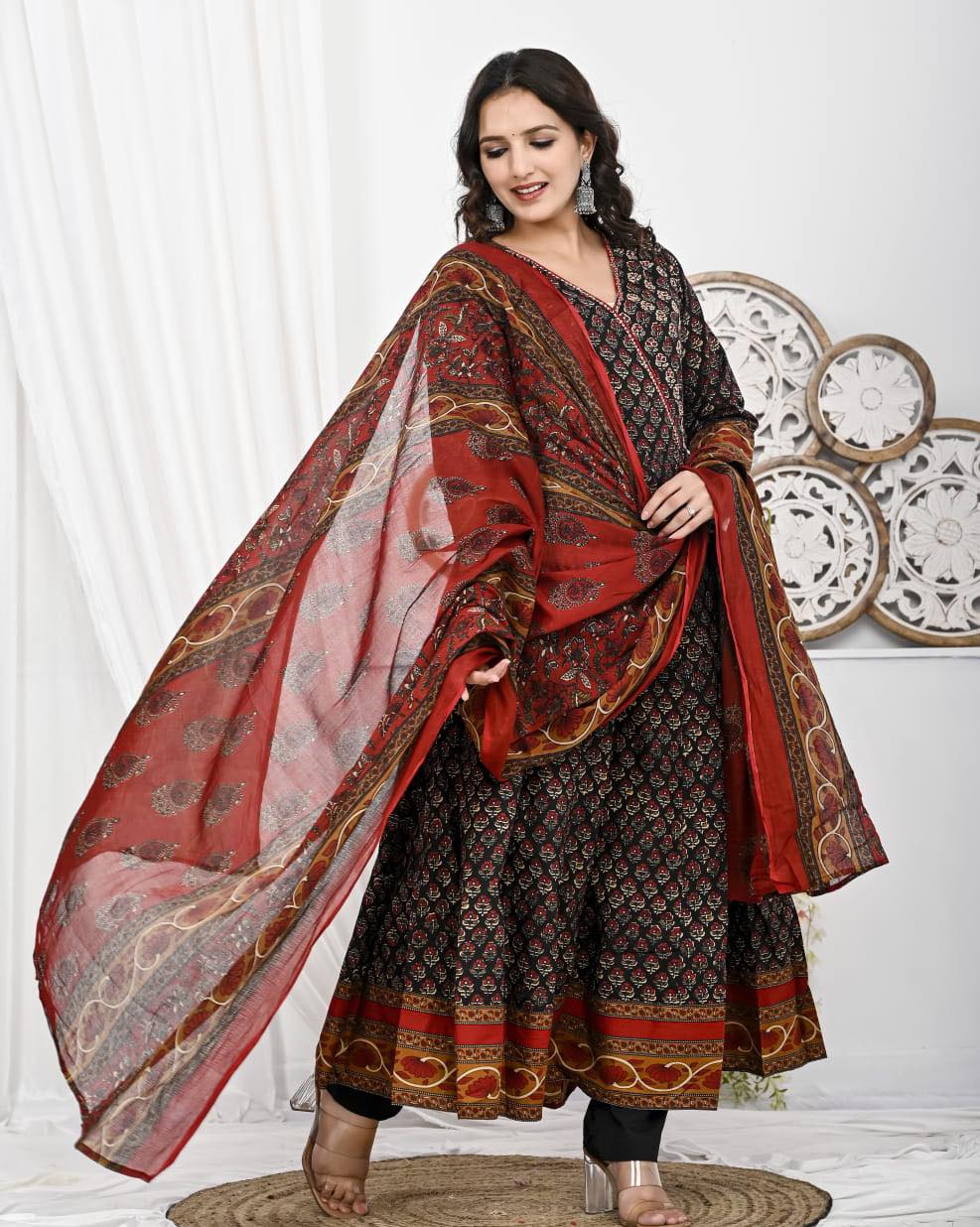 Azrak Print With Angrakha Anarkali