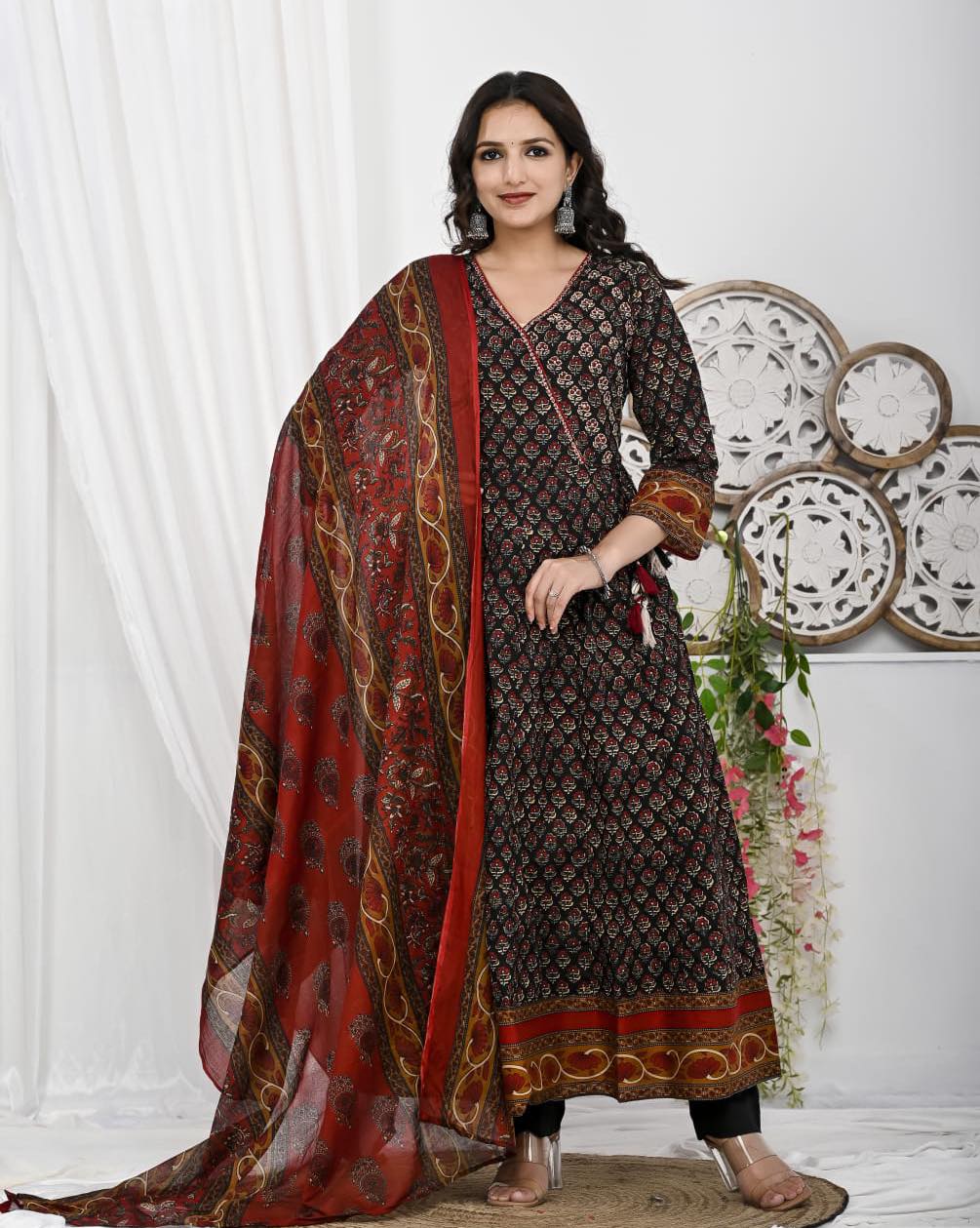 Azrak Print With Angrakha Anarkali