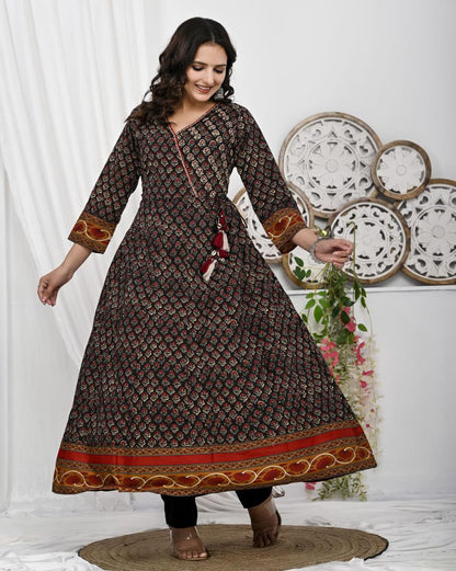 Azrak Print With Angrakha Anarkali