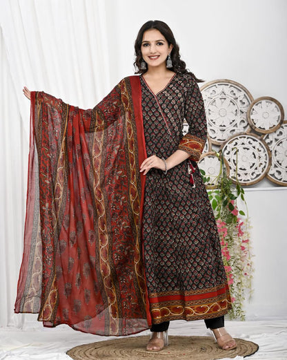 Azrak Print With Angrakha Anarkali